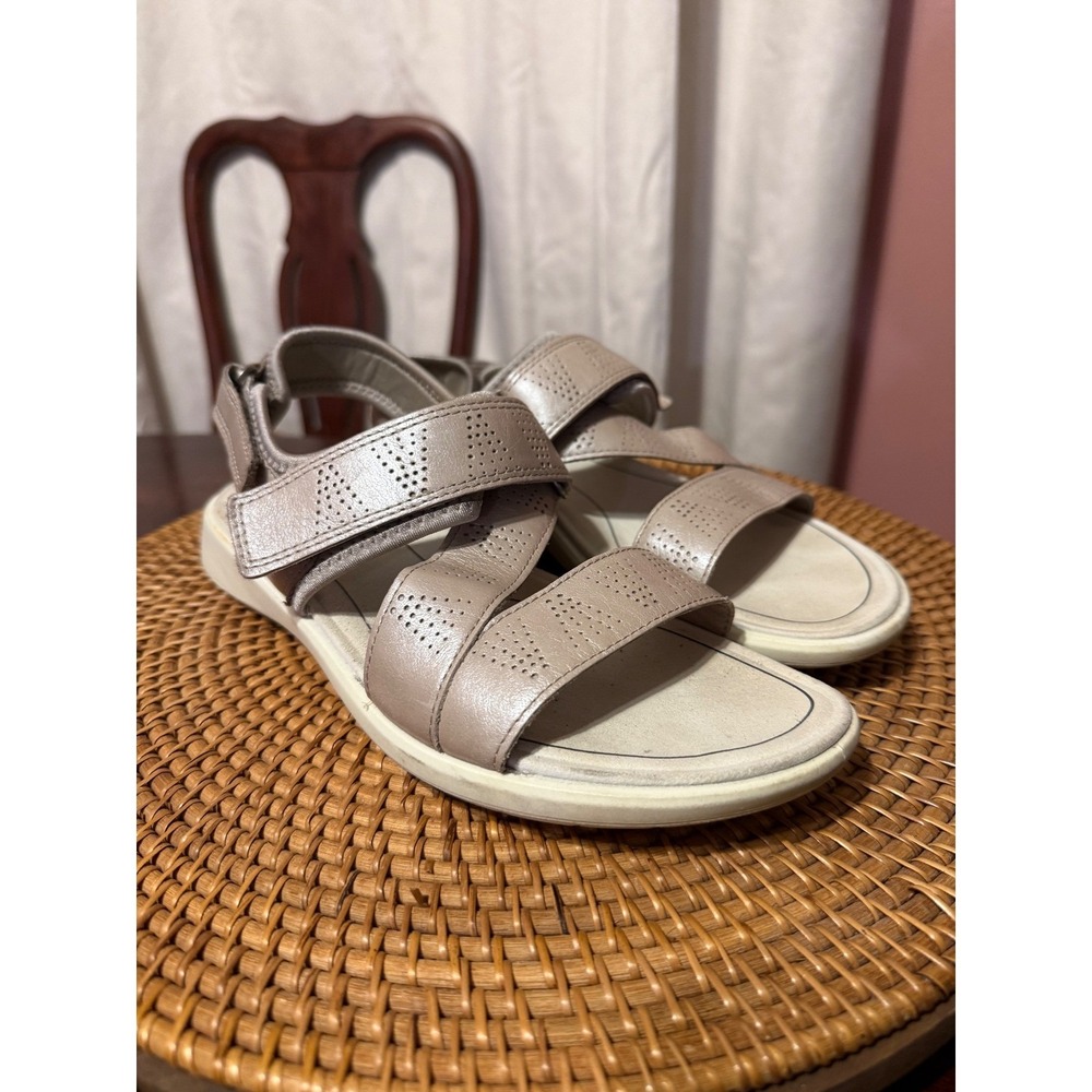 Ecco Simpil Sandal Metallic Taupe Leather Walking Sandals Womens 9 40